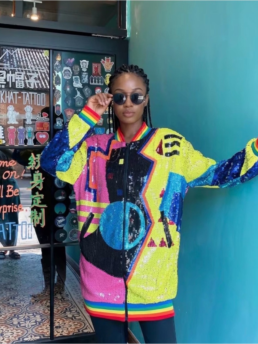 Sequin Colorblock Bomber Jacket - Multi